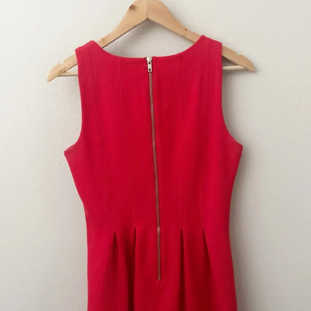 J. CREW | Red Stretch Pleated A-line Dress Exposed Back Ponte Zipper Pockets | 4